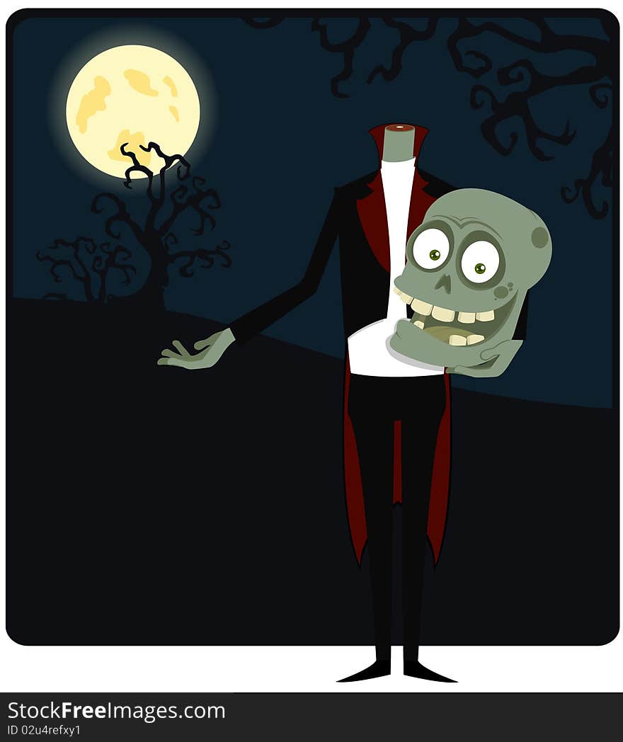 The zombie against the moon. A illustration