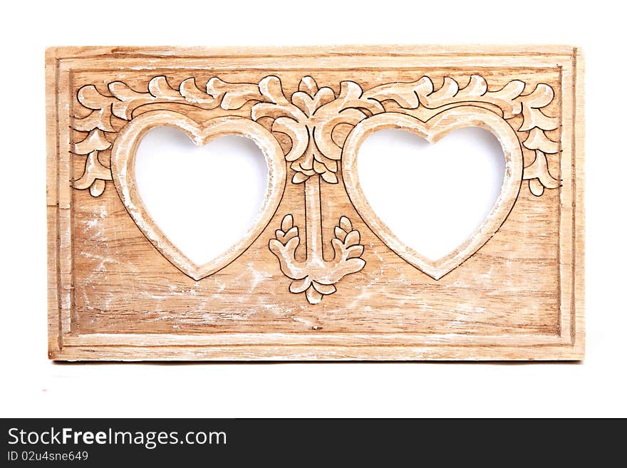 Wooden frame for photo two pictures in the manner of heart