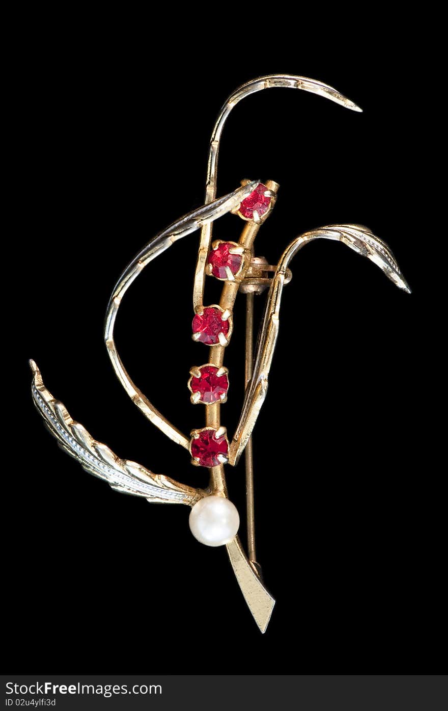 Vintage Gold Stem Crystal And Pearl Toledo Brooch