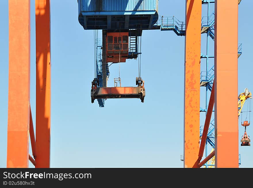 Details of a huge container terminal crane. Details of a huge container terminal crane