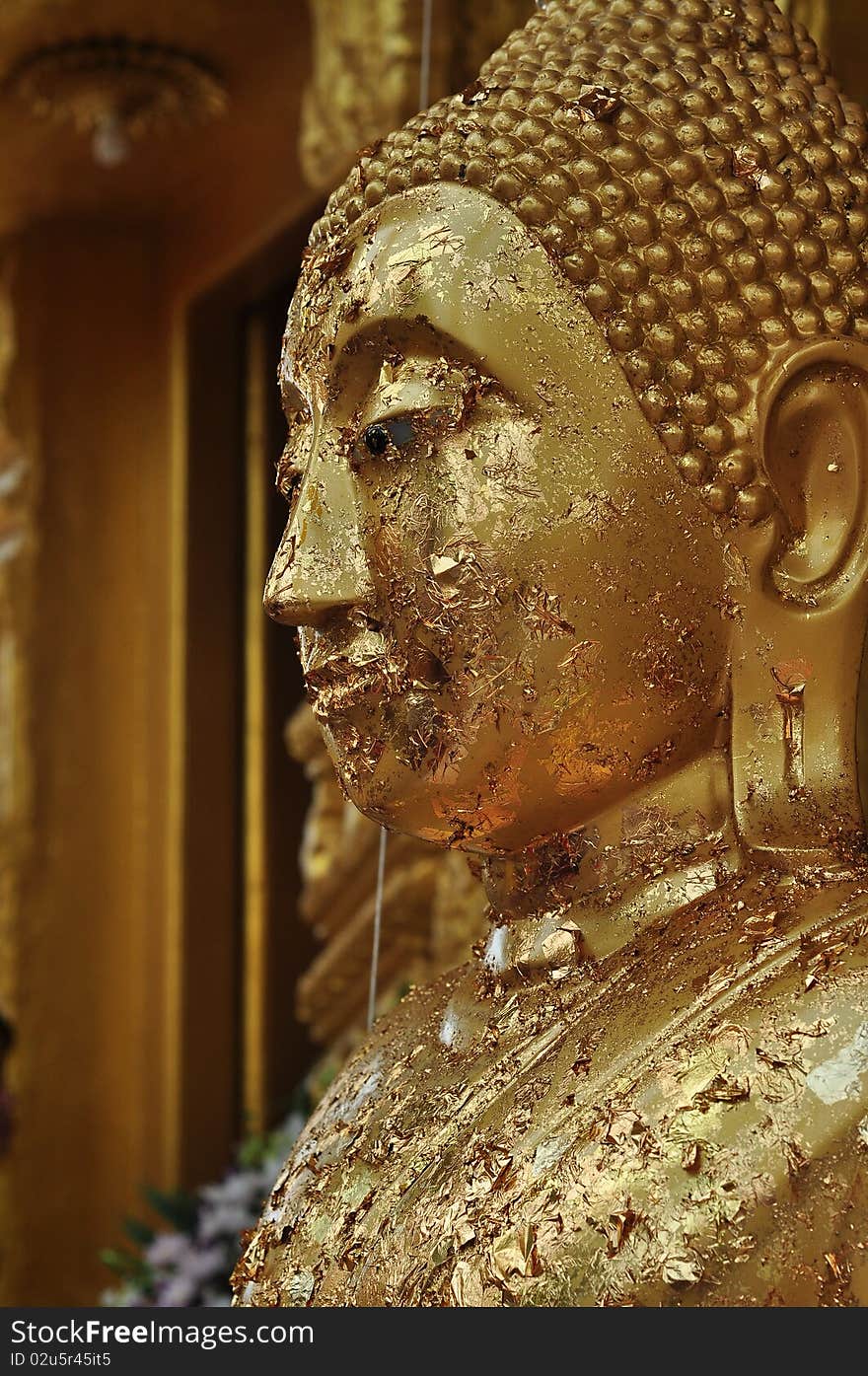 A picture of golden Buddha image at Wat Saman Chachoengsao Thailand