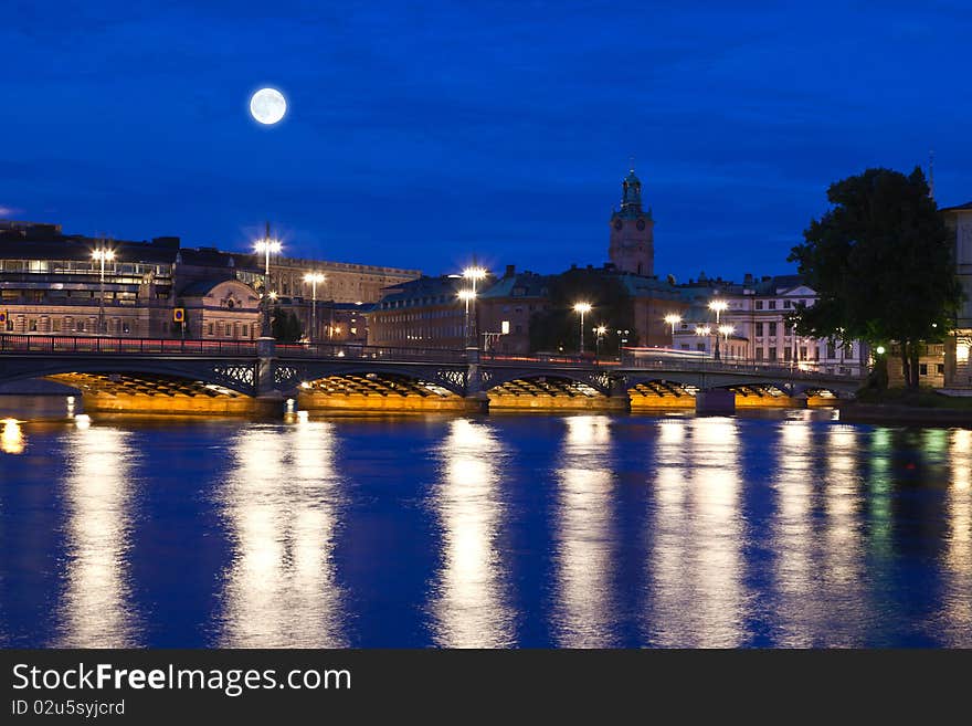 Night scene of the Stockholm City at top of Katarina elevator