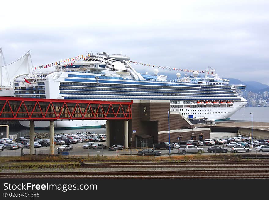 Cruise ship in Vancouver BC harbor.