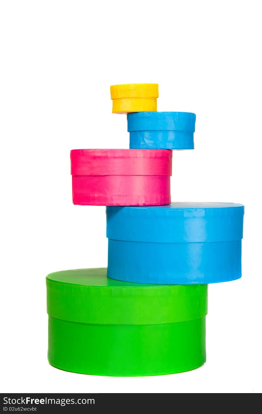 Round gift boxes in different colors