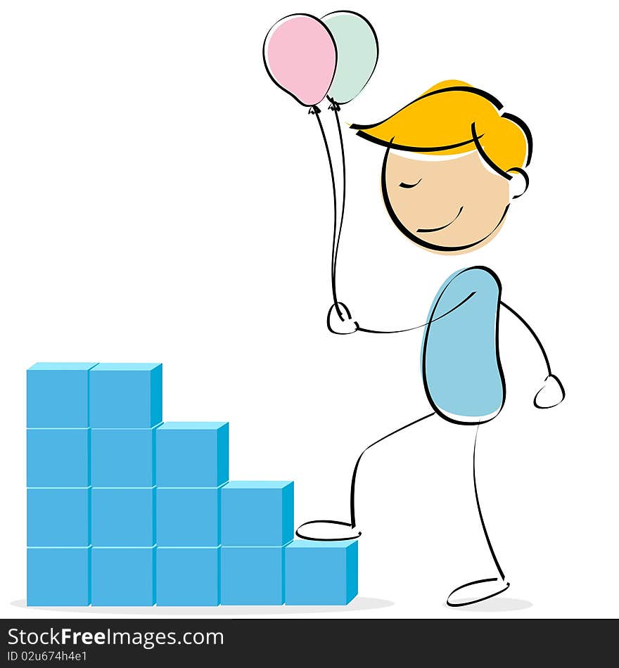 Vector Kid Climbing Blocks With Balloons