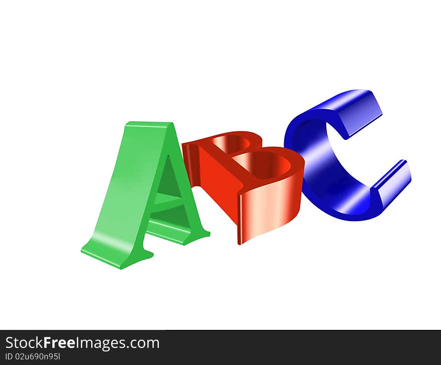 3d rendered colorful letters abc on white background