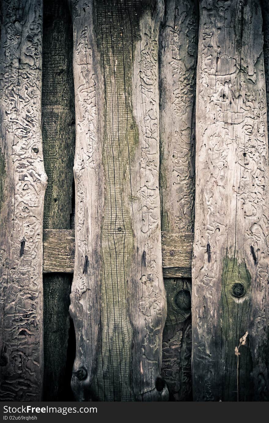 Old wooden fence with rusty nails background