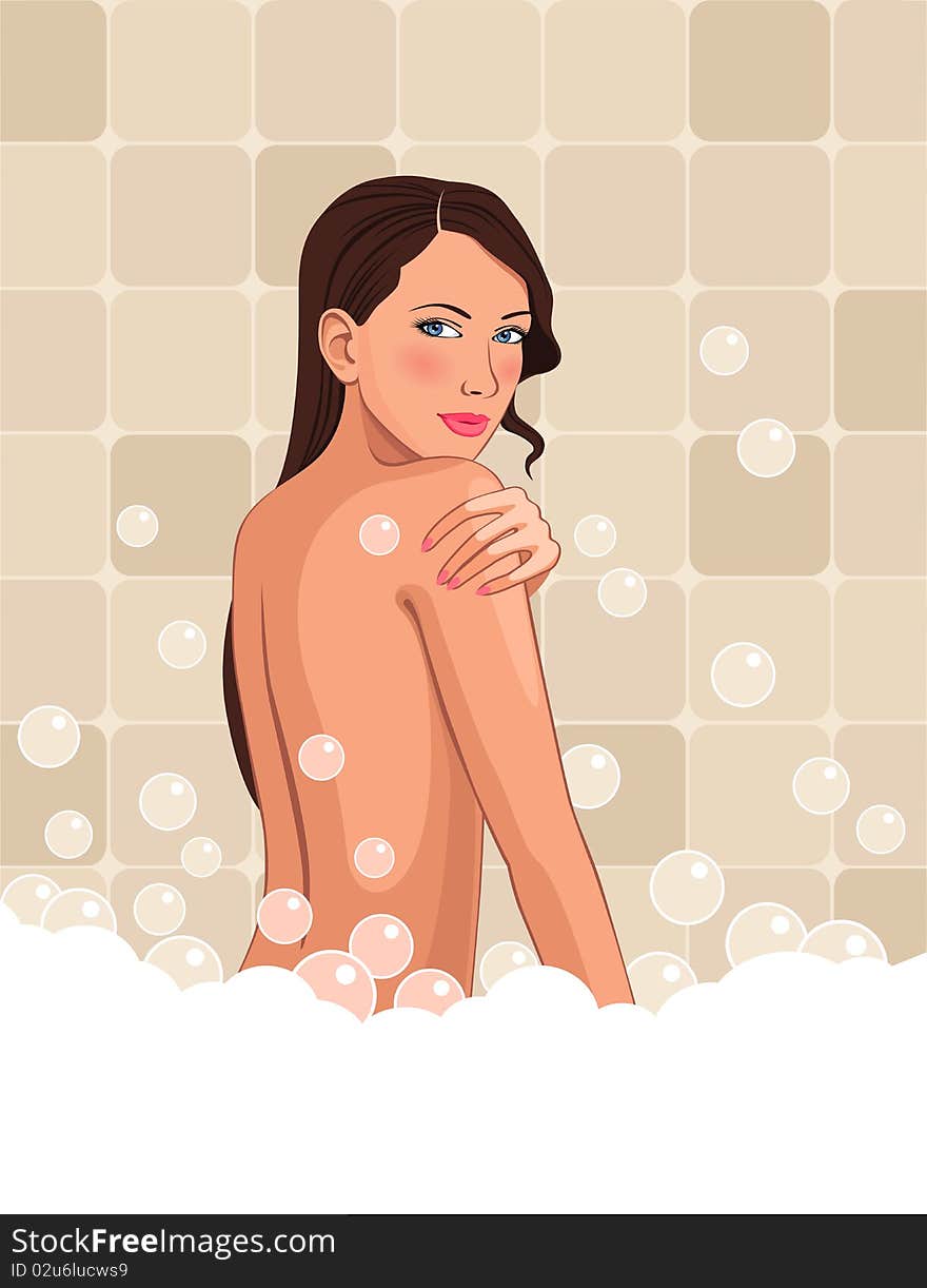 Woman in bathroom. Vector illustration.