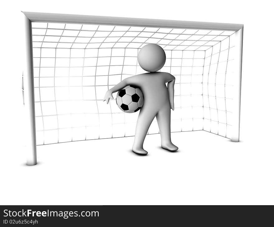 3d soccer player with gate