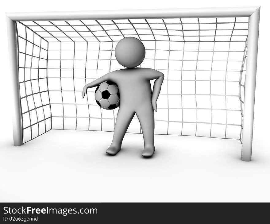 3d soccer player with gate