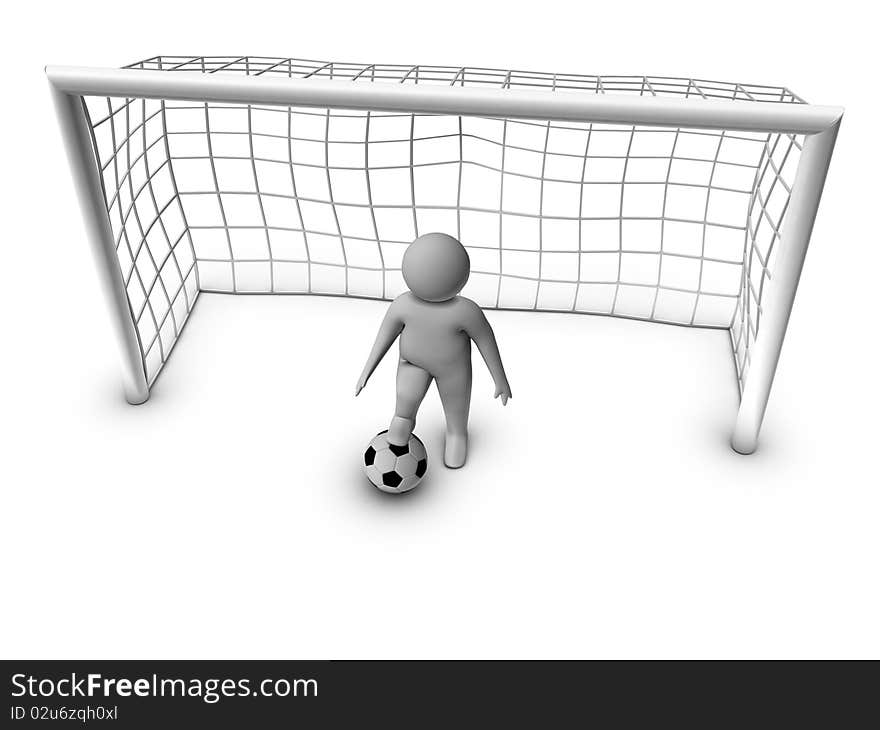 3d soccer player with gate isolated on white background