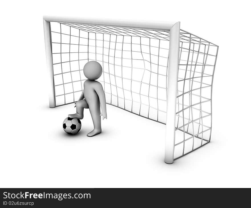 3d soccer player with gate isolated on white background