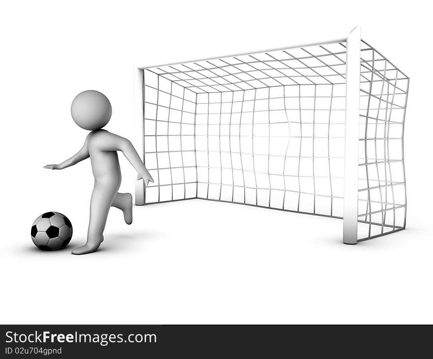 3d soccer player with gate isolated on white background