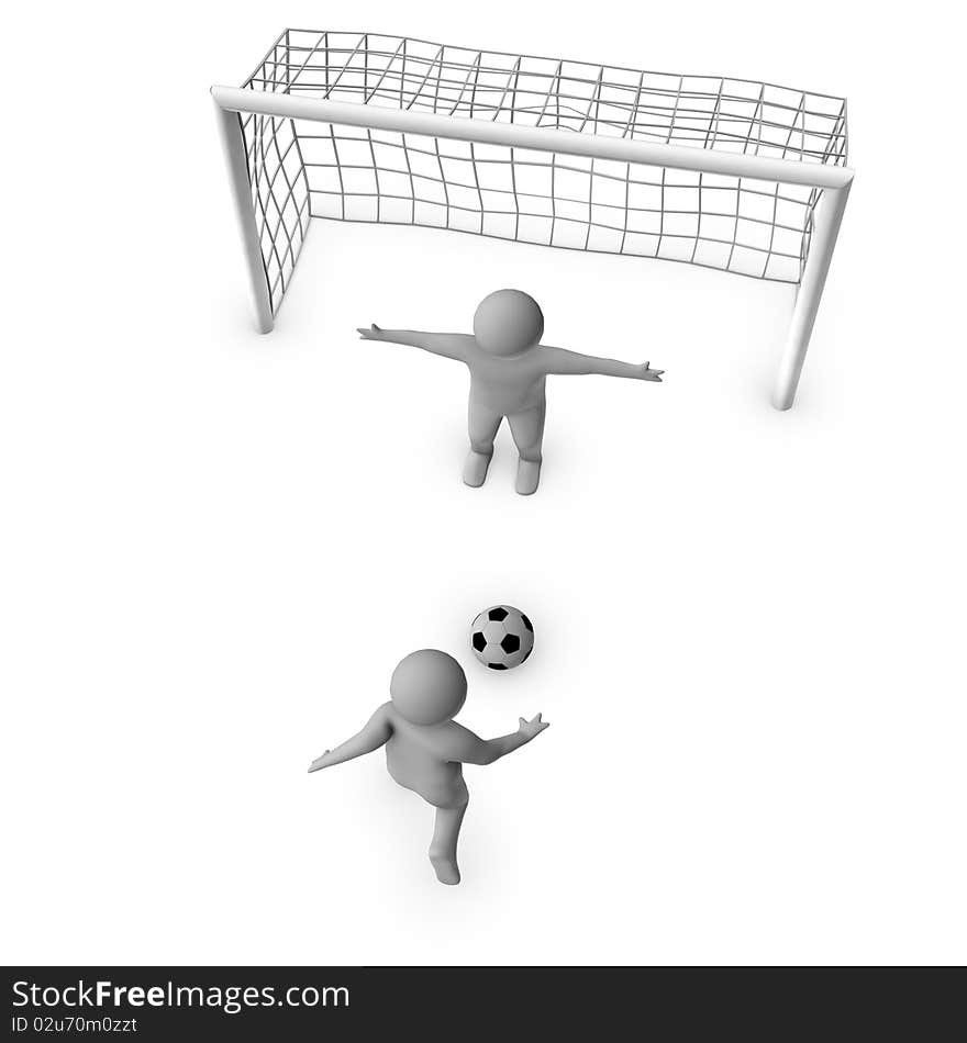 Two 3D soccer players and the gate