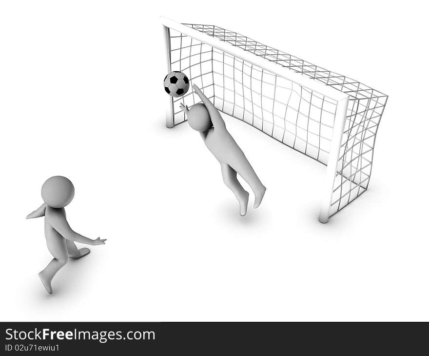 Two 3D soccer players and the gate