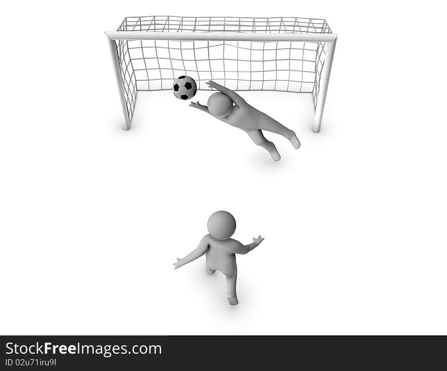 Two 3D soccer players and the gate