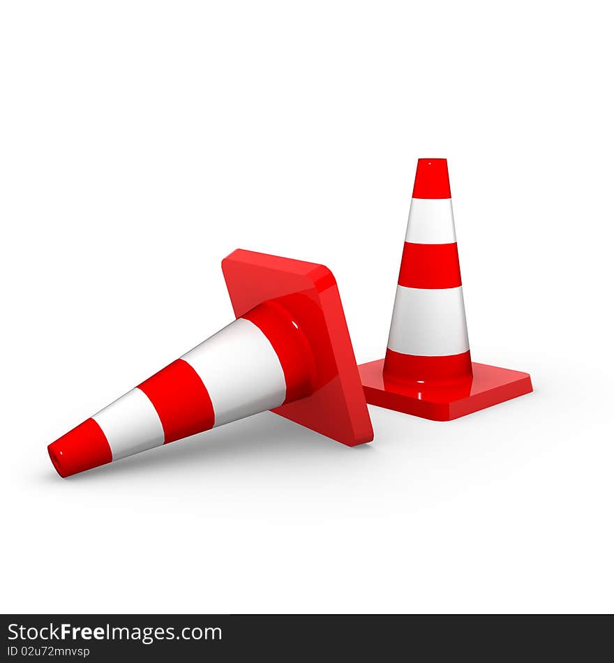 3d traffic cones isolated on white background