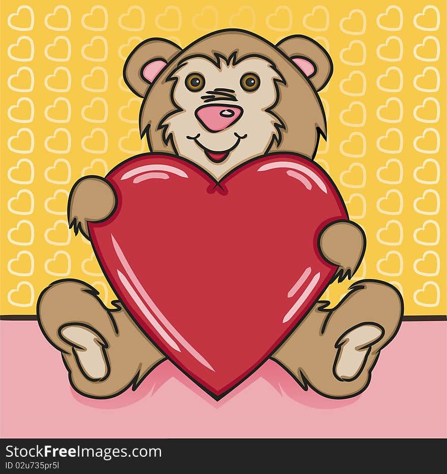 Vector art in Illustrator 8. A cute teddy bear holding a big heart waiting for your own “love” message. Outline, color and background on separate layers. Vector art in Illustrator 8. A cute teddy bear holding a big heart waiting for your own “love” message. Outline, color and background on separate layers.