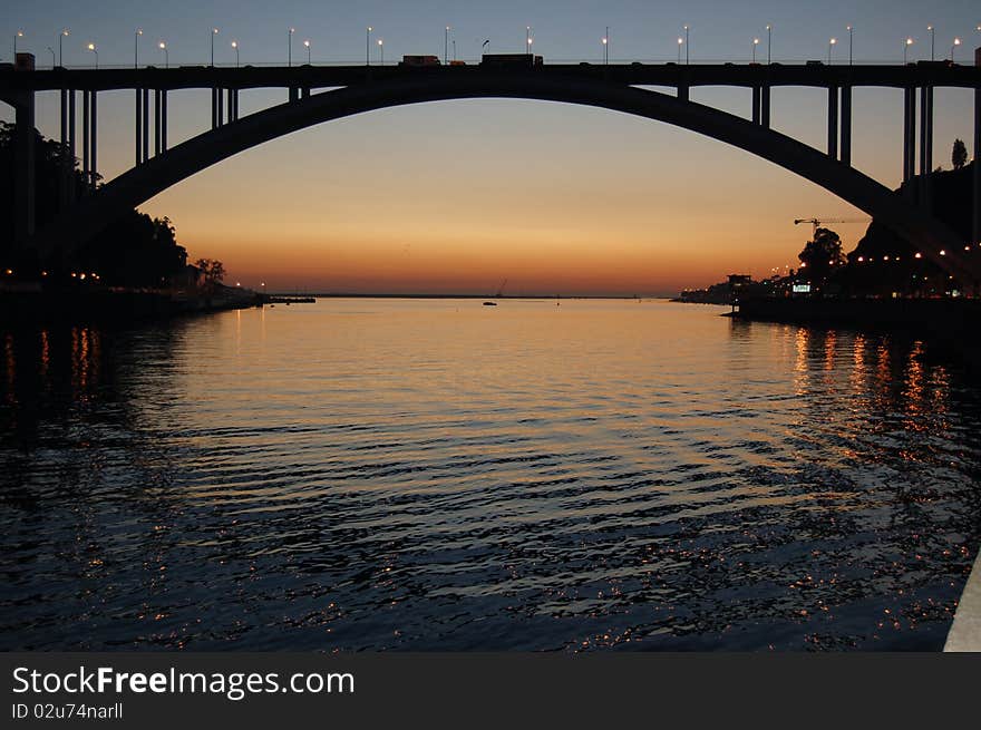 Oporto bridge with beautiful sunset