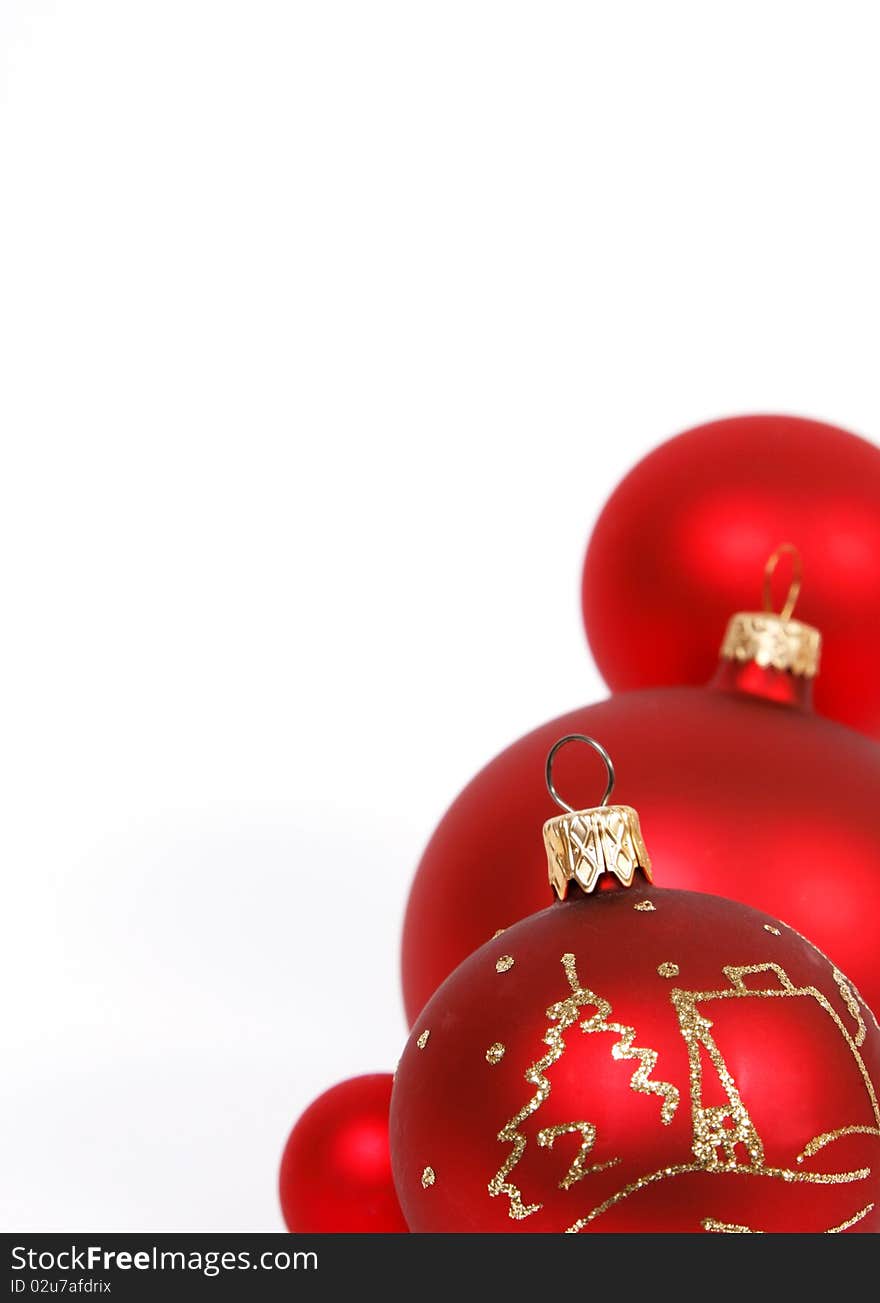 Red glass balls on the white background. Red glass balls on the white background