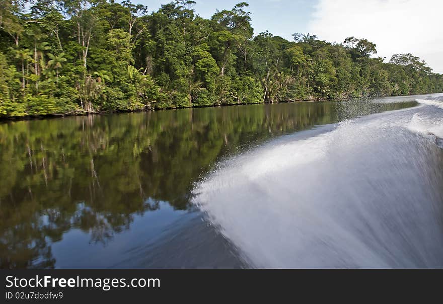 Water spray by fast moving boat