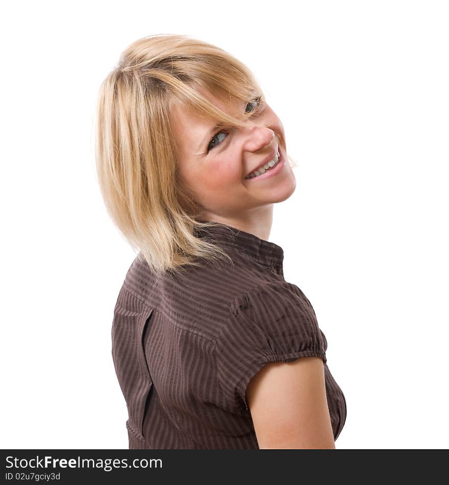 Young smiling woman isolated on white background