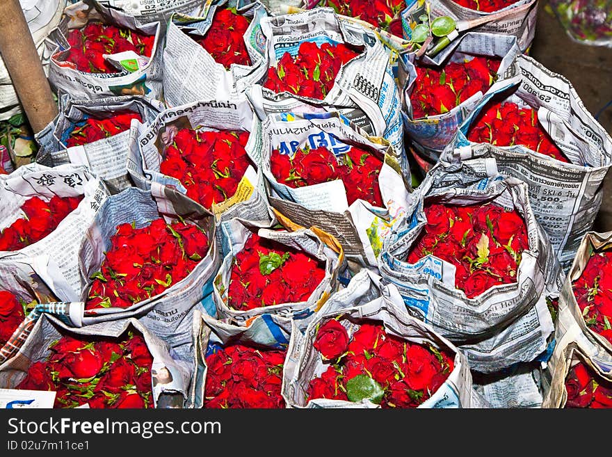 Roses Offered At The Flower Market