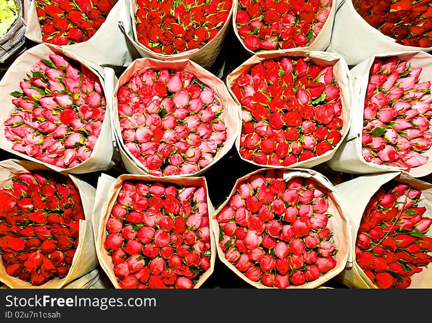 Roses offered at the flower market early morning