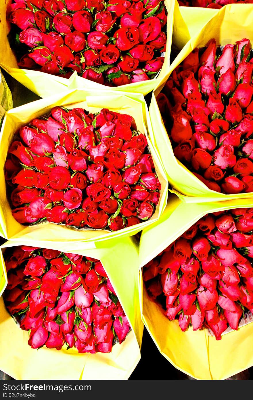 Roses offered at the flower market early morning