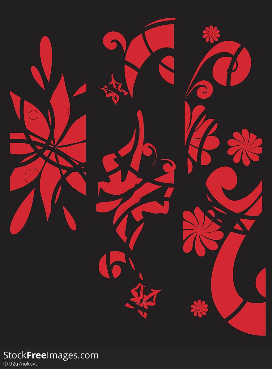 Floral background, red flower on black