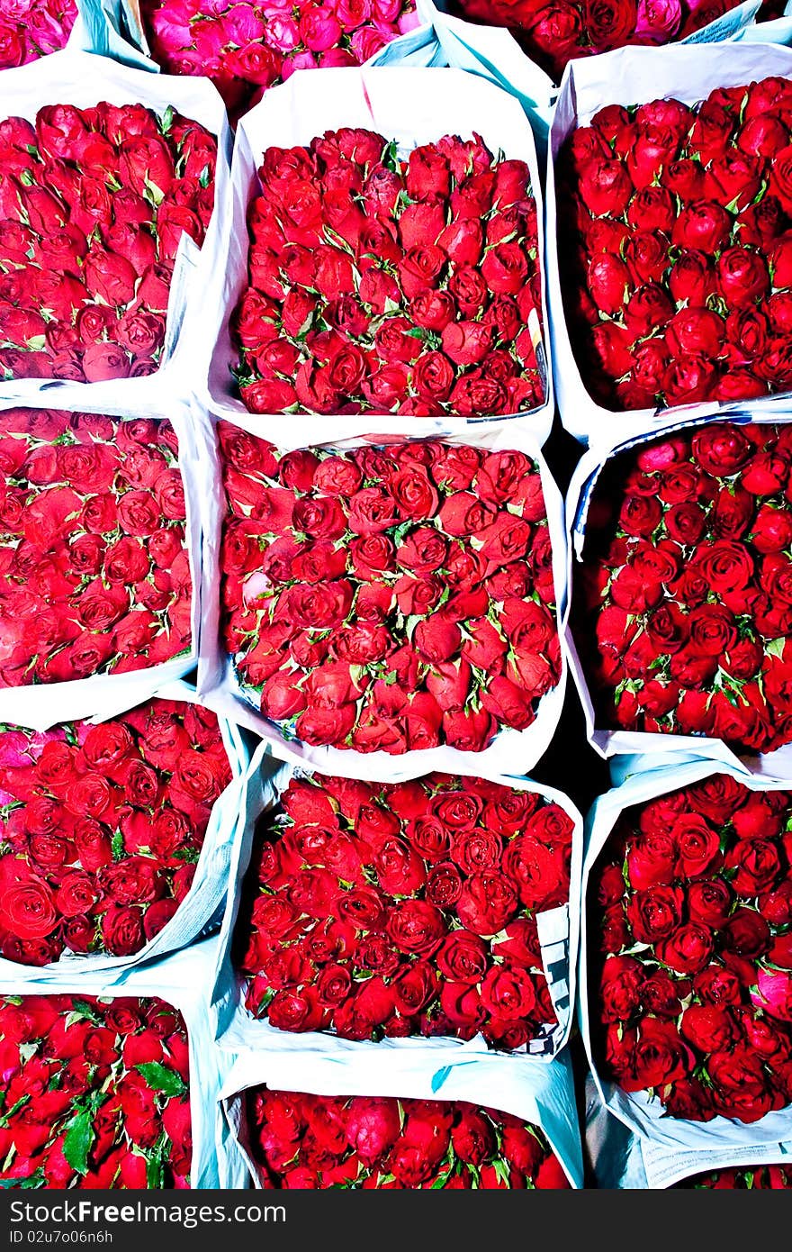 Roses offered at the flower market early morning