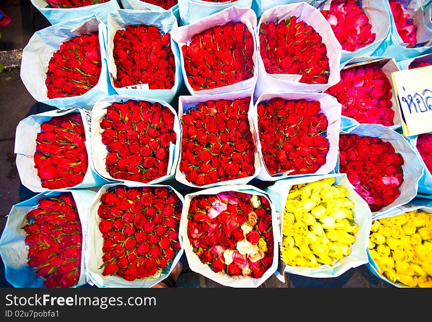 Roses offered at the flower market early morning