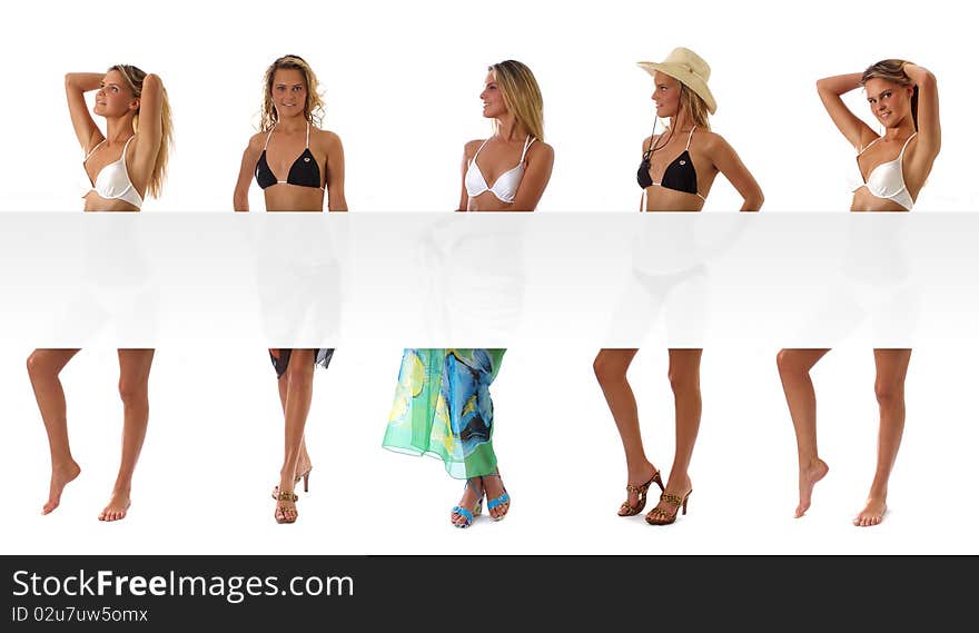 Five young blond girls with a large blank poster