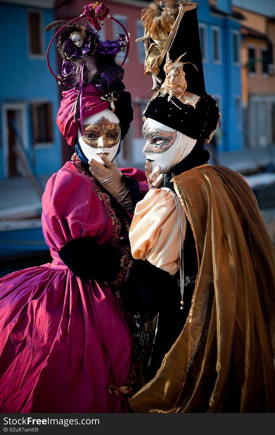 Two women in carnival masks on carnival in Venice. Two women in carnival masks on carnival in Venice