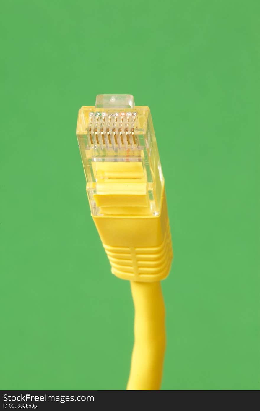 Close up of Ethernet Cable on a green background