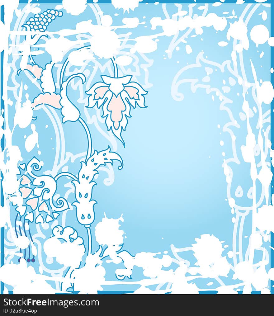 Decorative abstract winter background with flowers and ink splashes. Decorative abstract winter background with flowers and ink splashes