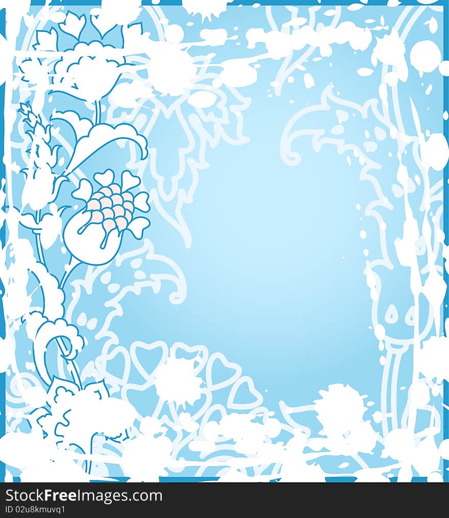 Decorative abstract winter background with flowers and ink splashes. Decorative abstract winter background with flowers and ink splashes