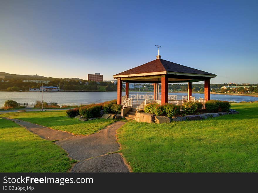 Empty bandstand in the park on a beautiful summer morning.