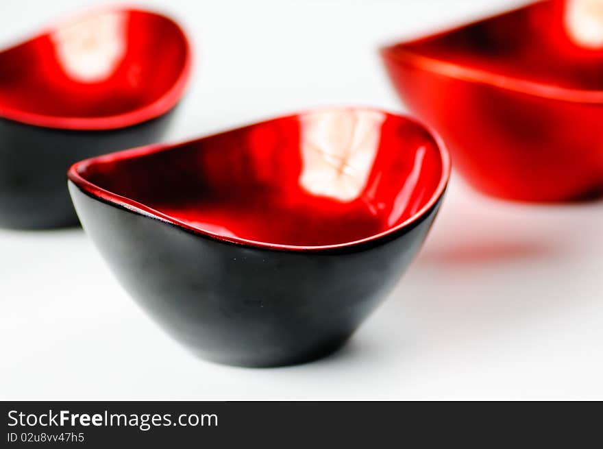 Three east Asian bowls on a white background. Three east Asian bowls on a white background