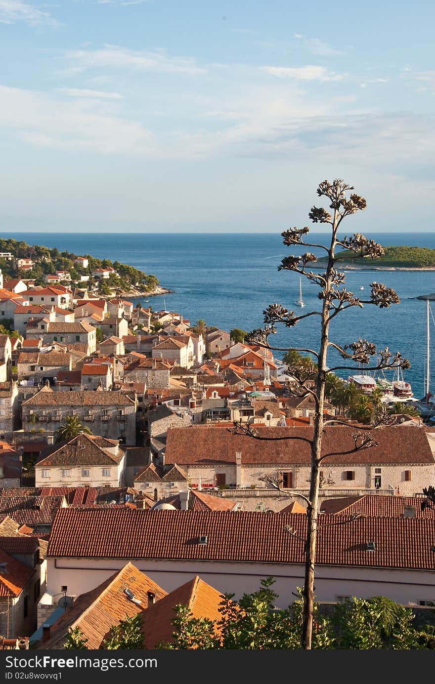 Skyline of Hvar, Croatia near sunset