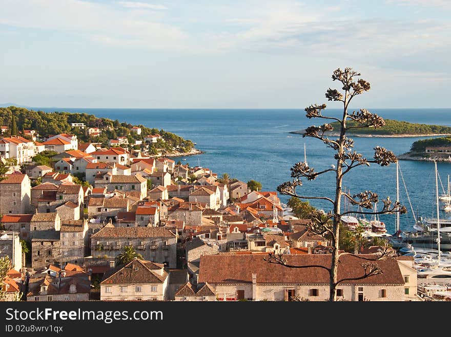 Skyline of Hvar, Croatia at sunset