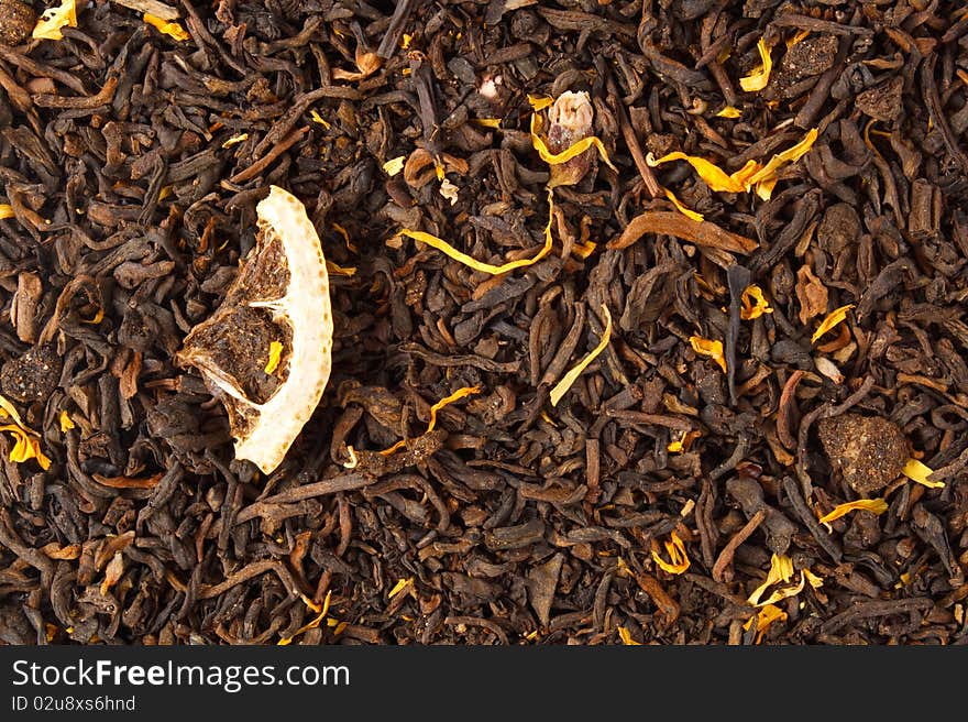 Black aromatic tea. food background