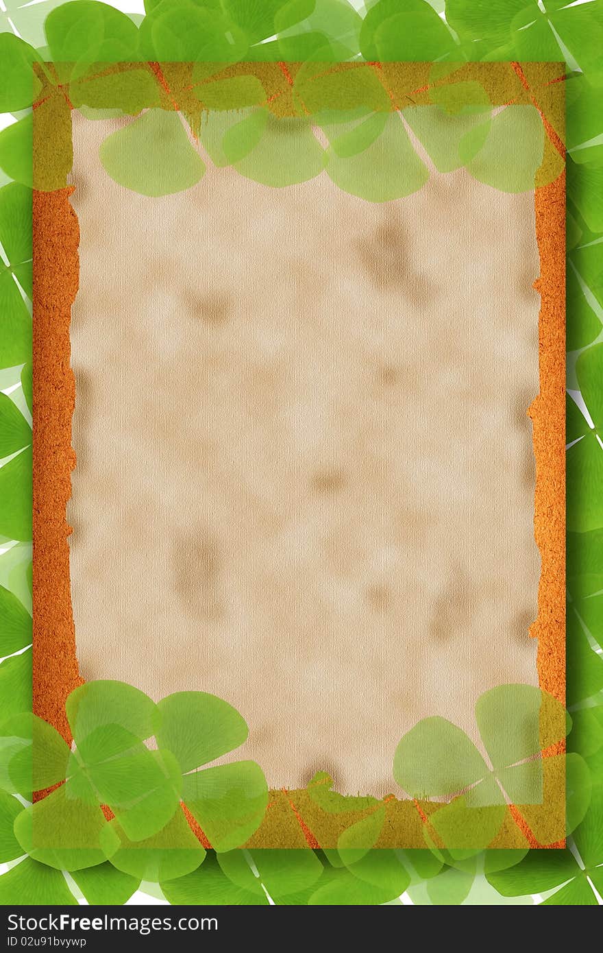 Old paper background with green leaves