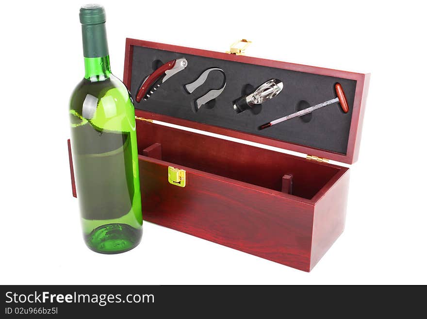 Bottle of white wine and sommelier set