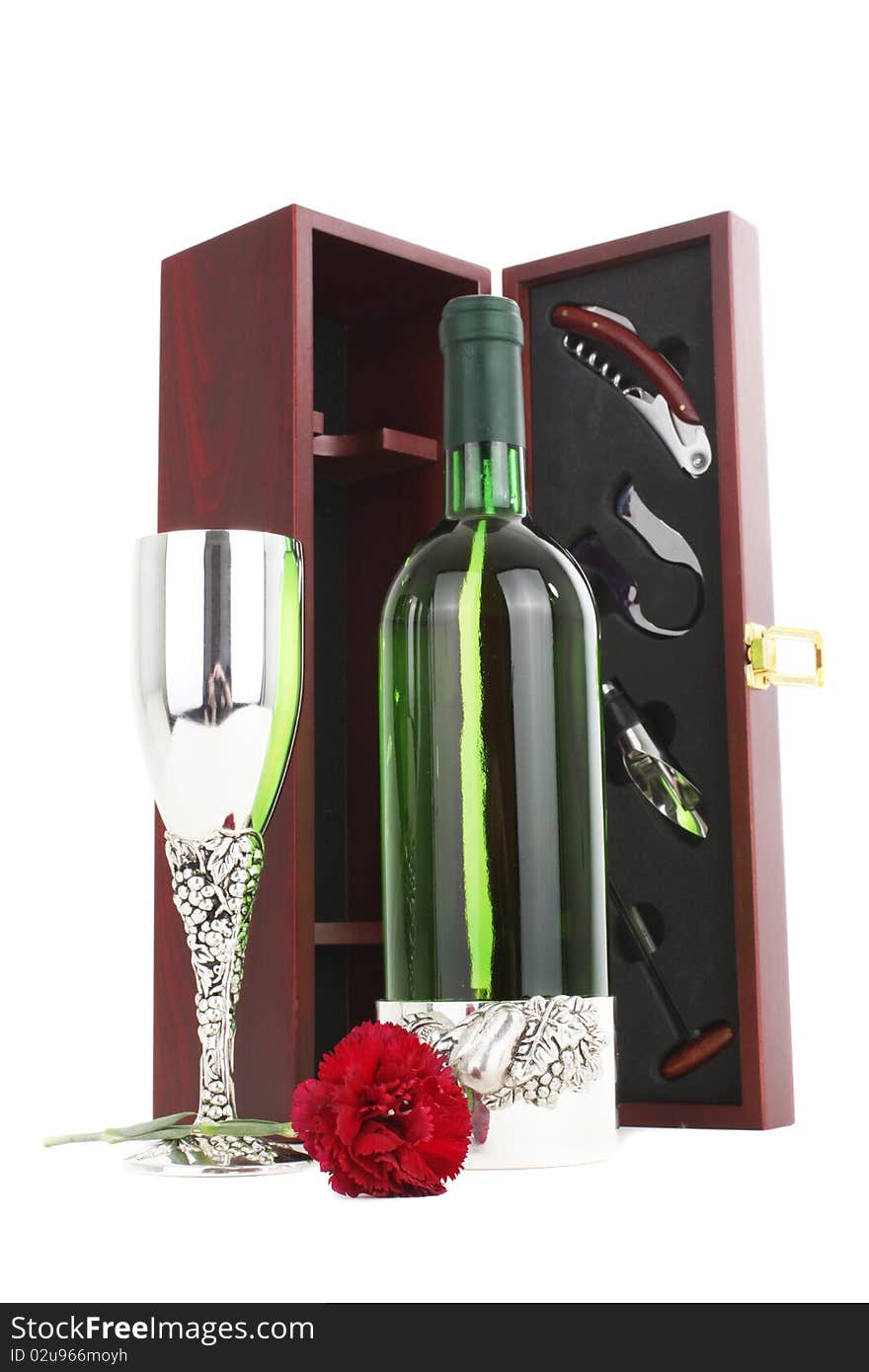 Bottle Of White Wine And Sommelier Set