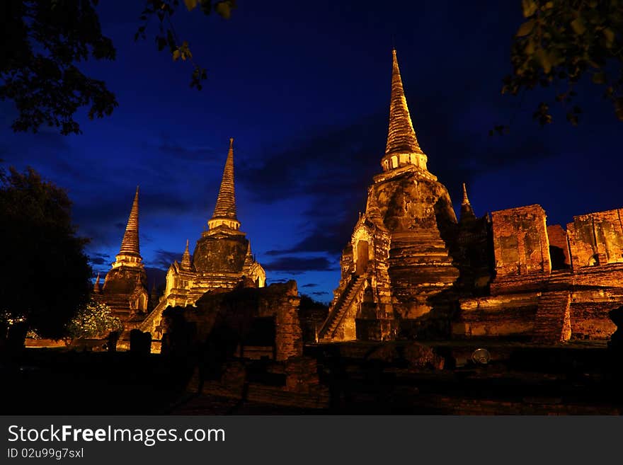 Night scence of Ayutthaya Historic Park