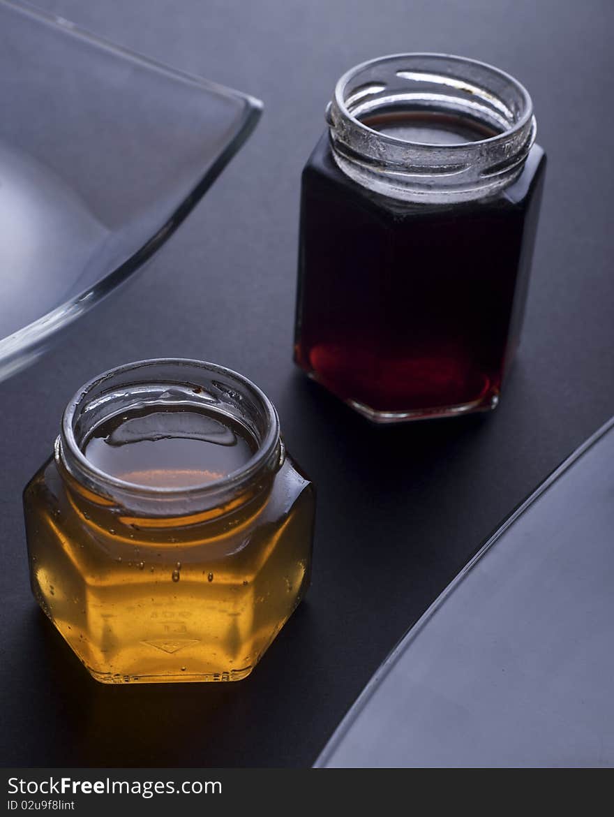 Jars filled with colorful jam