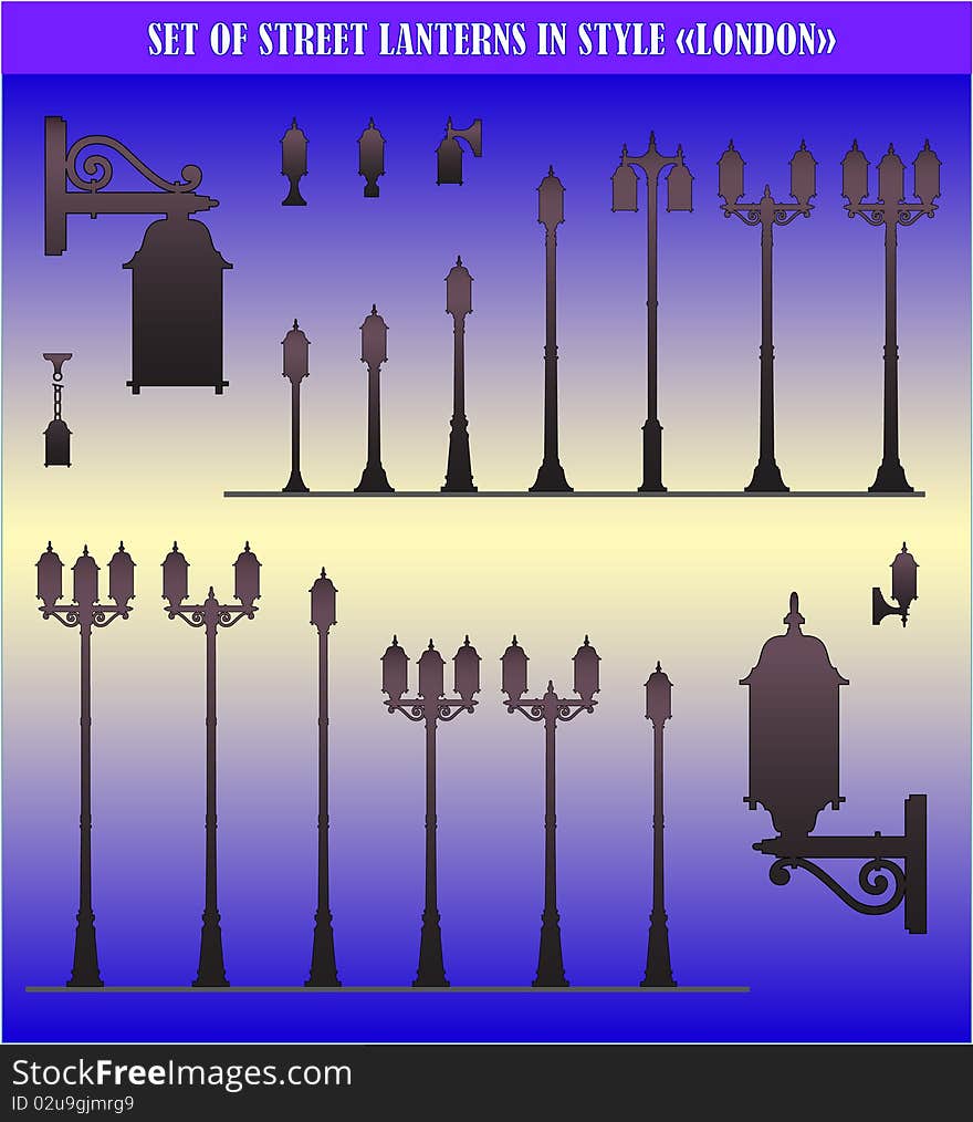 Set Of Silhouettes Of Street Lanterns - Vector