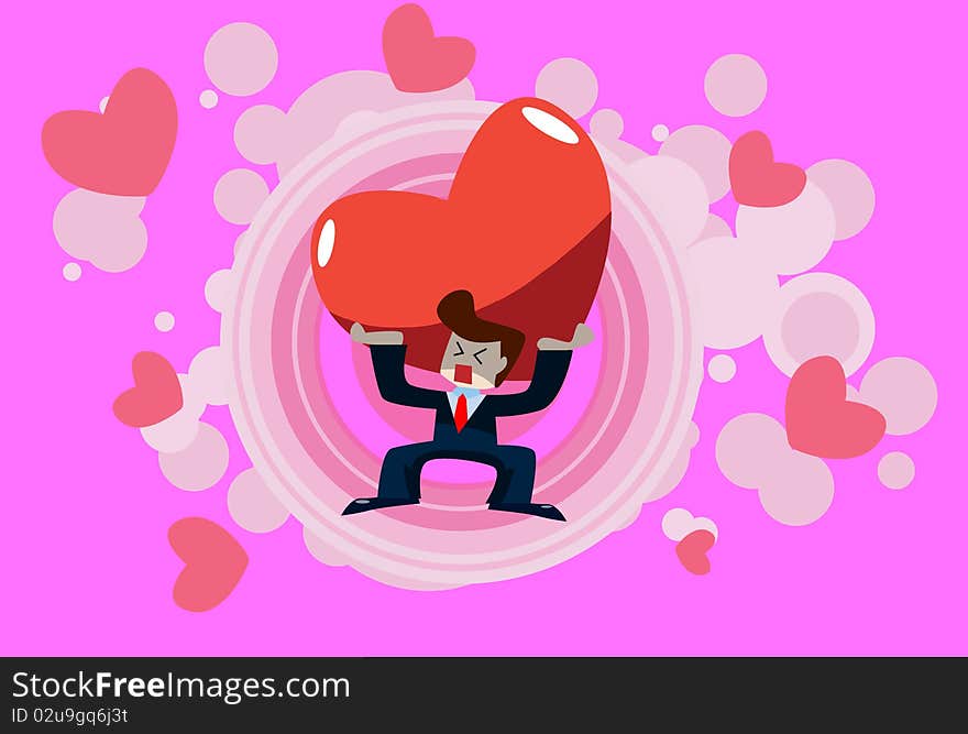 Image of a man who is carrying heart on his shoulders on valentine day. Image of a man who is carrying heart on his shoulders on valentine day