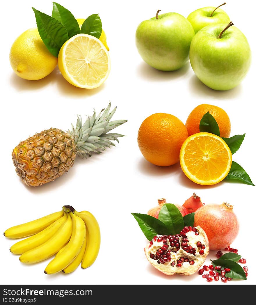 Large page of fruits and nuts on white background. Large page of fruits and nuts on white background